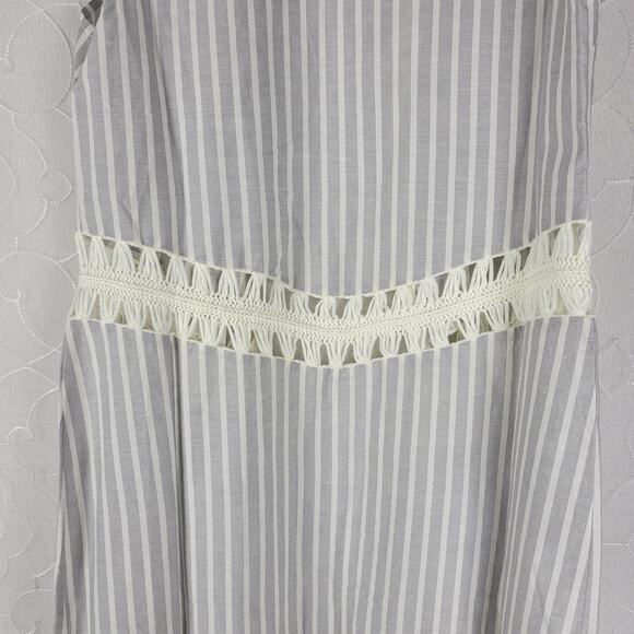 Indigo Thread Co Vest XS Blue White Striped Duster Crochet Fringe Open Front - Picture 12 of 12